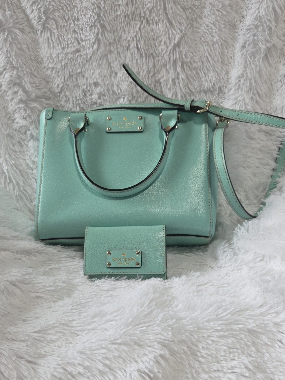 kate spade mint green leather satchel with matching cardholder